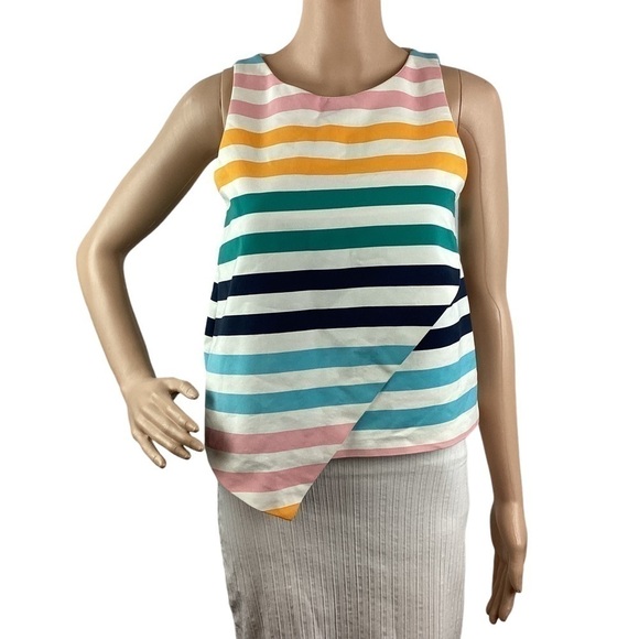 Zara Top Size S Multicolor Stripe Sleeveless Fold Over Style - Picture 1 of 6